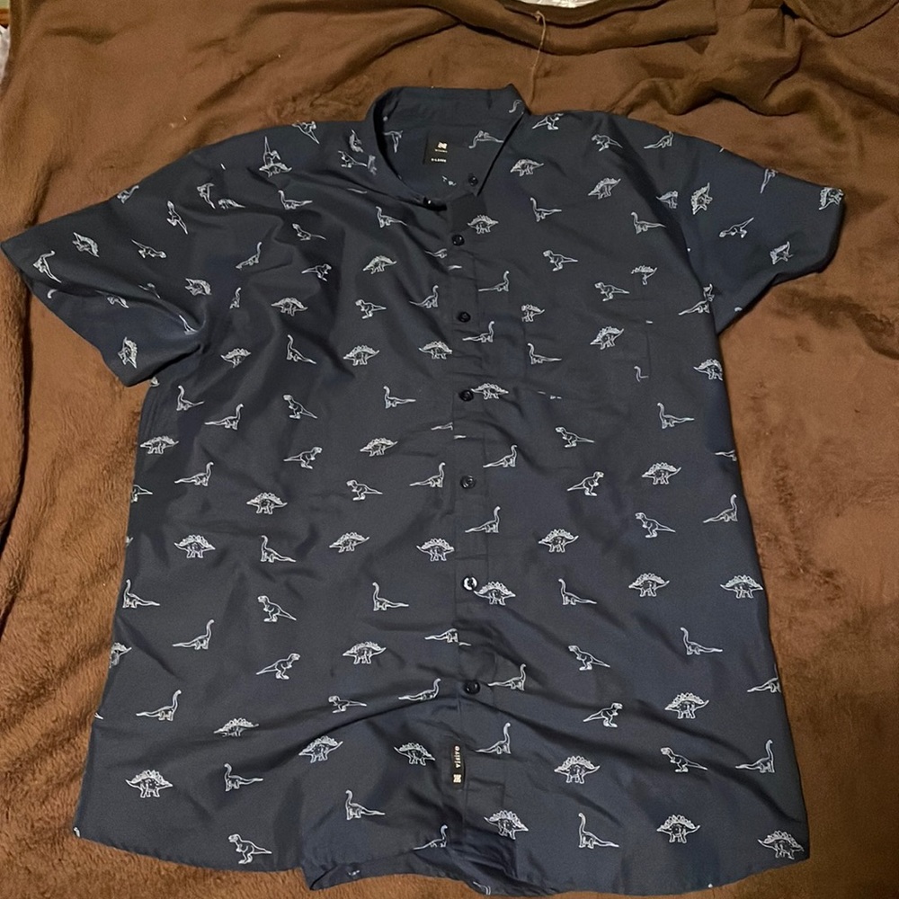 Visive XL Dinosaur Print Short Sleeve Button Down